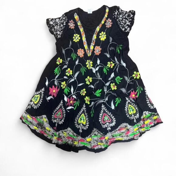 vintage‎ painted floral boho festival summer dress large/xlarge - Picture 1 of 6